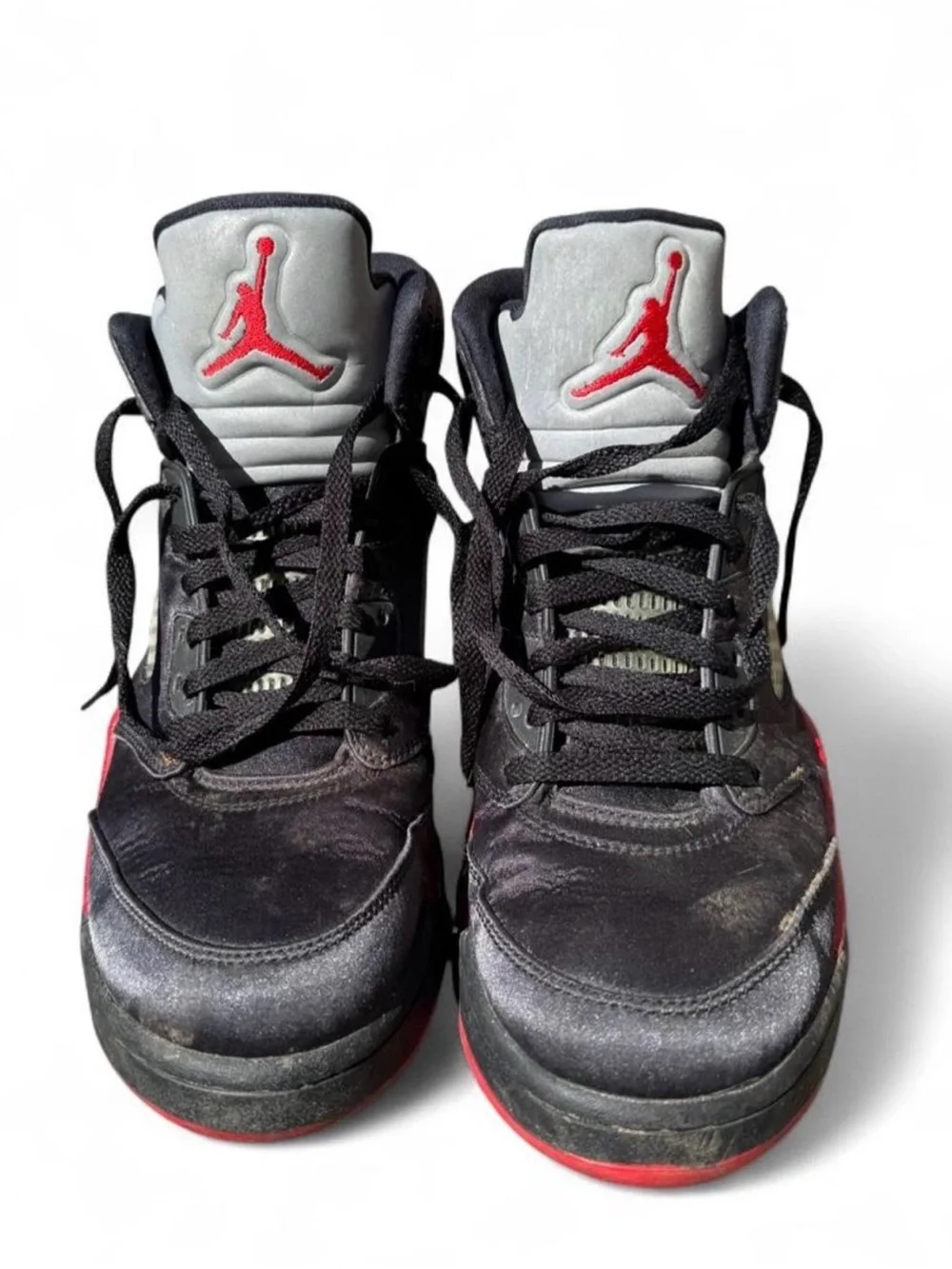 Air Jordan 5 Retro Satin Bred Black and Red High-Top Basketball Sneakers